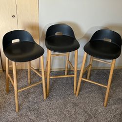 3 Emeco Alfi Bar Height Low Back 30” Stools by Jasper Morrison 