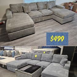 Brand New Sectional Dark Grey Or Light Grey Corduroy Fabric Doble CHAISE $499