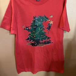 Christmas Black Cat Tree Red T-Shirt - XL