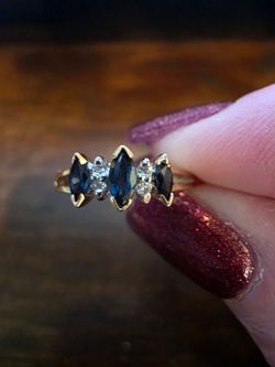 Genuine 10K Yellow Gold Marquise Sapphire Diamond Cluster Ring 1.7 g