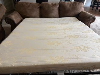 Couch set with rug and pull out bed and wall picture to fit color scheme