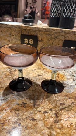 Set of 2 Blown Glass Coupe Cocktail Glasses