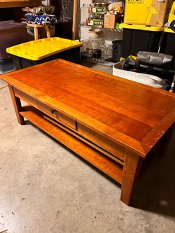 Solid Wood Coffee Table with Drawer & Lower Shelf