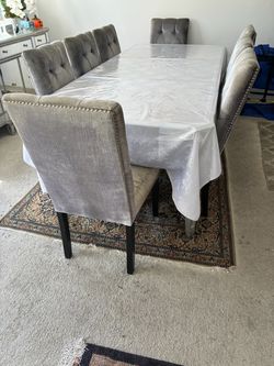 Dining Table Set with 6 Upholstered Chairs
