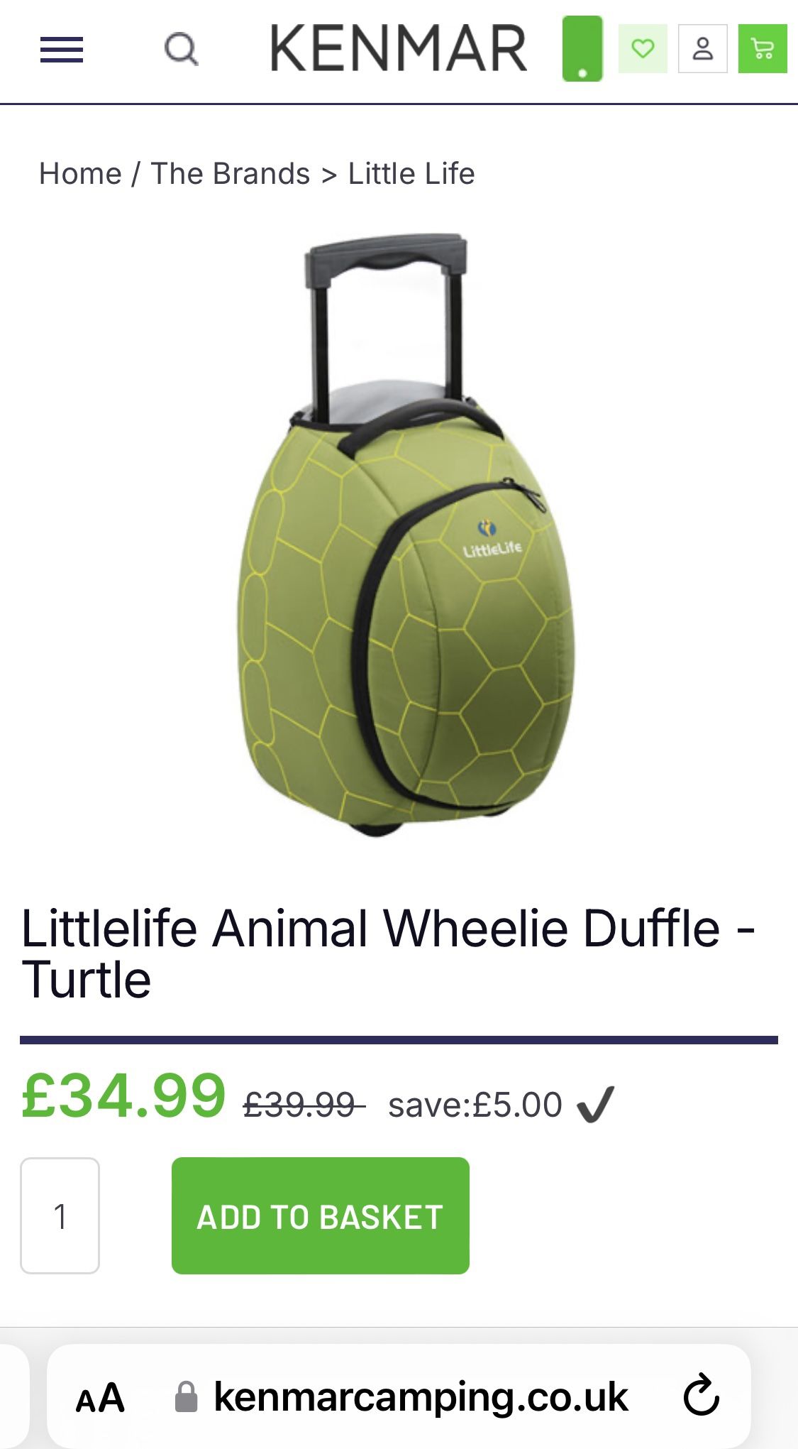 Littlelife Animal Wheelie Duffle - Turtle