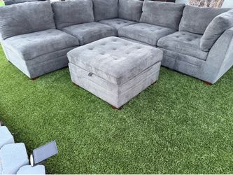 6-piece L-shaped sofa with ottoman – Gray