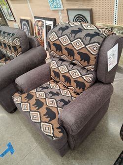 GREY LOG CABIN STYLE RECLINER