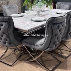 7 Pc Faux Marble Dining Table Set Brand New In Box 