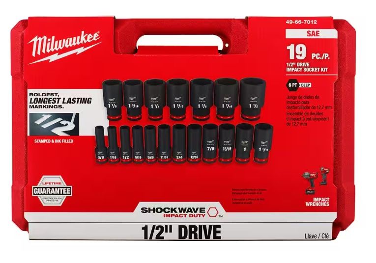 Milwaukee SHOCKWAVE 1/2 in. Drive SAE 6 Point Impact Socket Set (19-Piece)