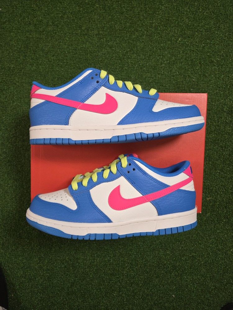 Nike Dunk Low Photo Blue/HYpre Pink W Lemon Teist Size 5.5Y Or 7W