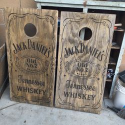Jack Daniel's Whiskey Corn Hole Game Boards Weathered Wood