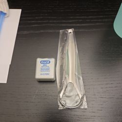 Small Floss (4m) And Tongue Scraper (Stainless Steel) New