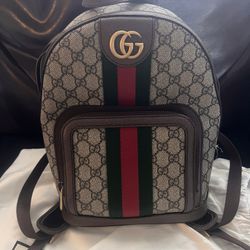 Gucci GG Supreme Monogram Calfskin Web Small Ophidia Day Backpack Beige Ebony New Acero