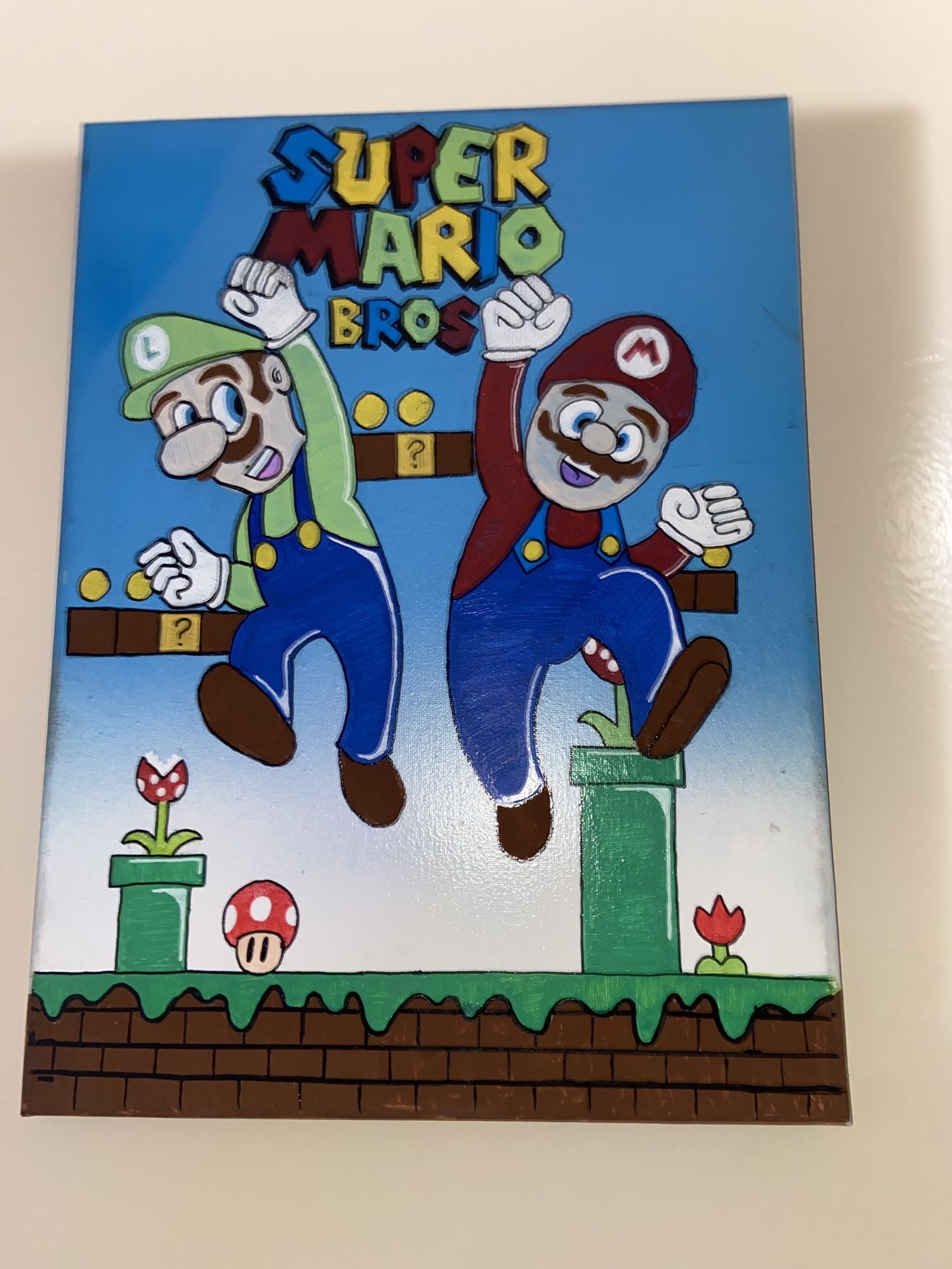 Super Mario, Bros Hand Painted Canvas