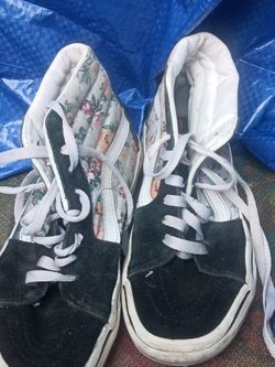 Used Vans Off The Wall Sneakers Garden Floral Skateboard Hi-Top Size 3.5 Mens 5 Womens