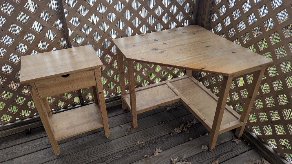 Wood Corner Desk With Wood Nightstand (W/Drawer)