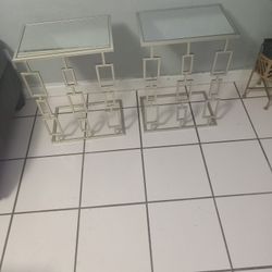 Set Of Two Glass Top Side Table 
