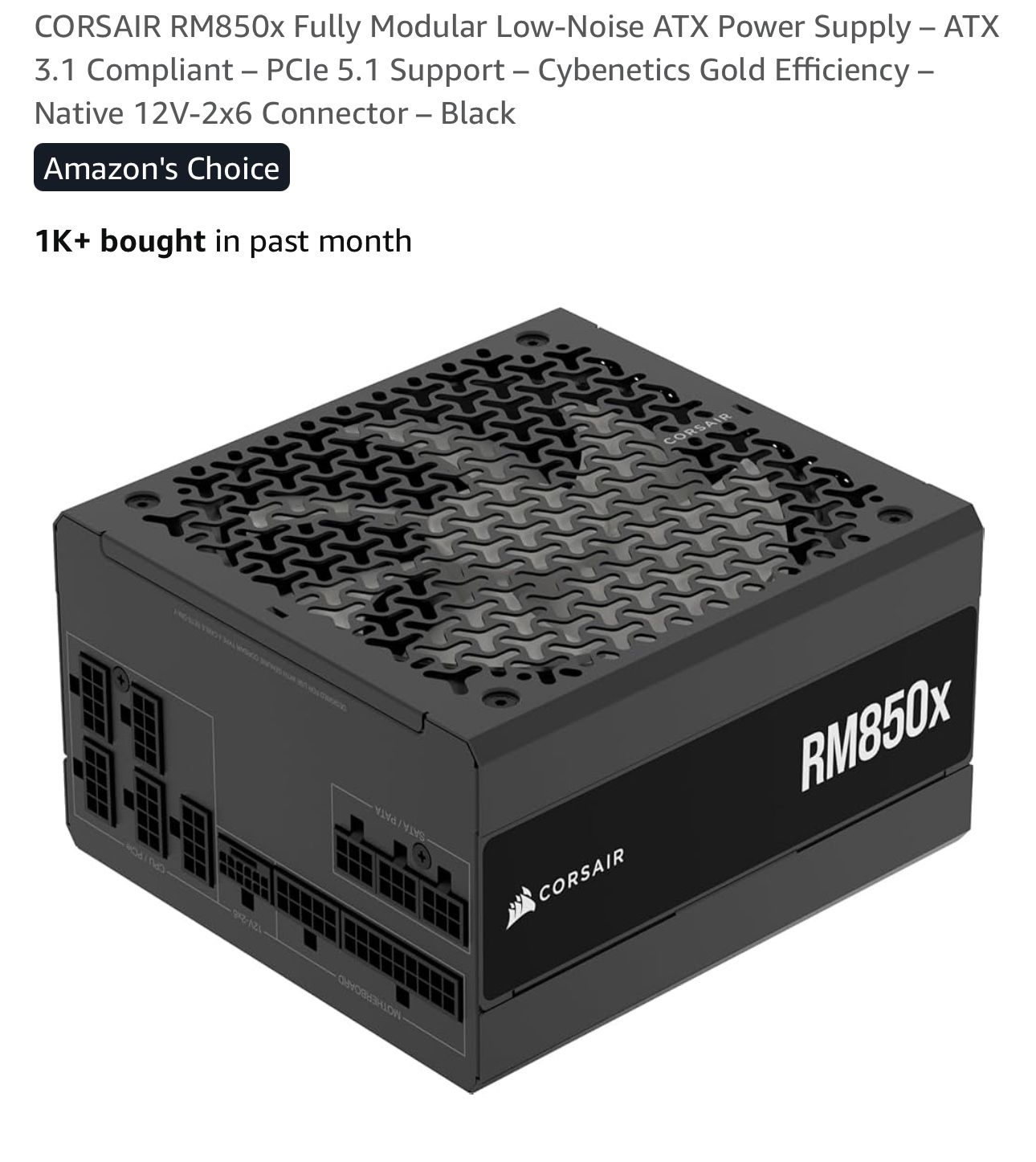 Corsair RM850x Fully Modular Power Supply (80+ Gold, Like New)