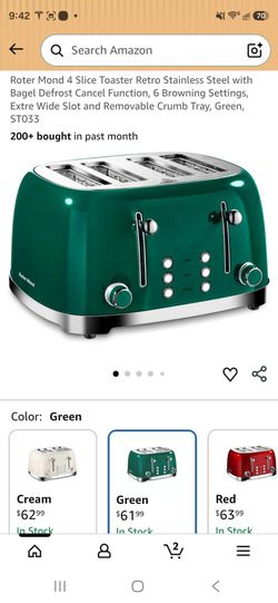 Roter Mond 4 Slice Toaster Retro Stainless Steel with Bagel Defrost Cancel Function