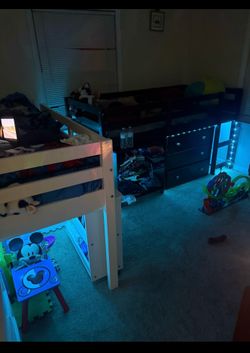 2 Twin Low Loft Beds with Built-In Desks – White & Espresso