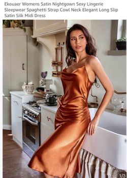 Amazon Essentials Satin Slip Dress in Rust Red
