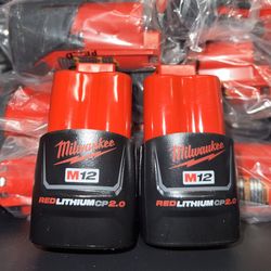 Milwaukee M12 2ah Compact Battery Set Of 2. Model #48-11-2420(x2).