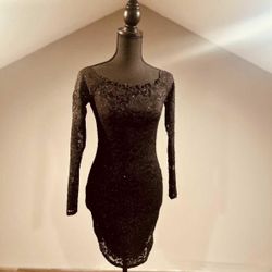 Windsor Like New Small Black Sparkle Lace Dress