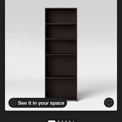 Espresso colored five shelf bookshelf
