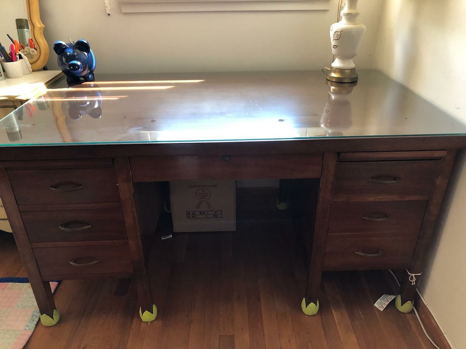 Executive Wood Desk w/ Glass Top