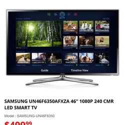 SAMSUNG 46" 1080P 240 CMR LED SMART TV