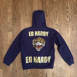 Youth 10/12 Ed Hardy Tiger Tattoo Graphics Boys Hooded Zip Up Sweatshirt