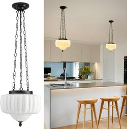 14" Schoolhouse Milk Glass Pendant Light Fixture 2A-7