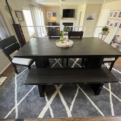 Dining Table, 4 chairs and bench