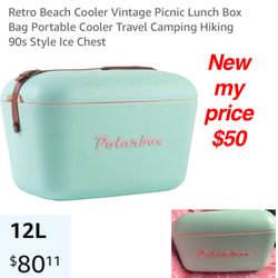 New Retro Beach Cooler Vintage Picnic Lunch Box Bag Portable Cooler Travel Camping Hiking 90s Style Ice Chest 🚨$50 firm cash only east Palmdale