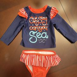 Baby Girls 2pc Patriotic Cat & Jack Swim Shirt & Bottoms Swimsuit Size 9 Months 