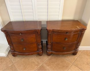 Pair of Michael Amini Reputation II Wood Nightstands – Solid Wood – Matching Set