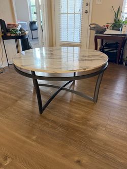 Round Marble-Look Coffee Table