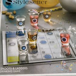 Adults Shoots And Ladders 6 Shot Glasses & Glass Game Board NEW