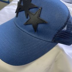 Amiri Trucker Leather Appliqué Three Star Hat