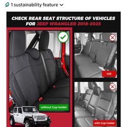 FREESOO Jeep Wrangler JL 4 Door Seat Covers Black 2018-2026