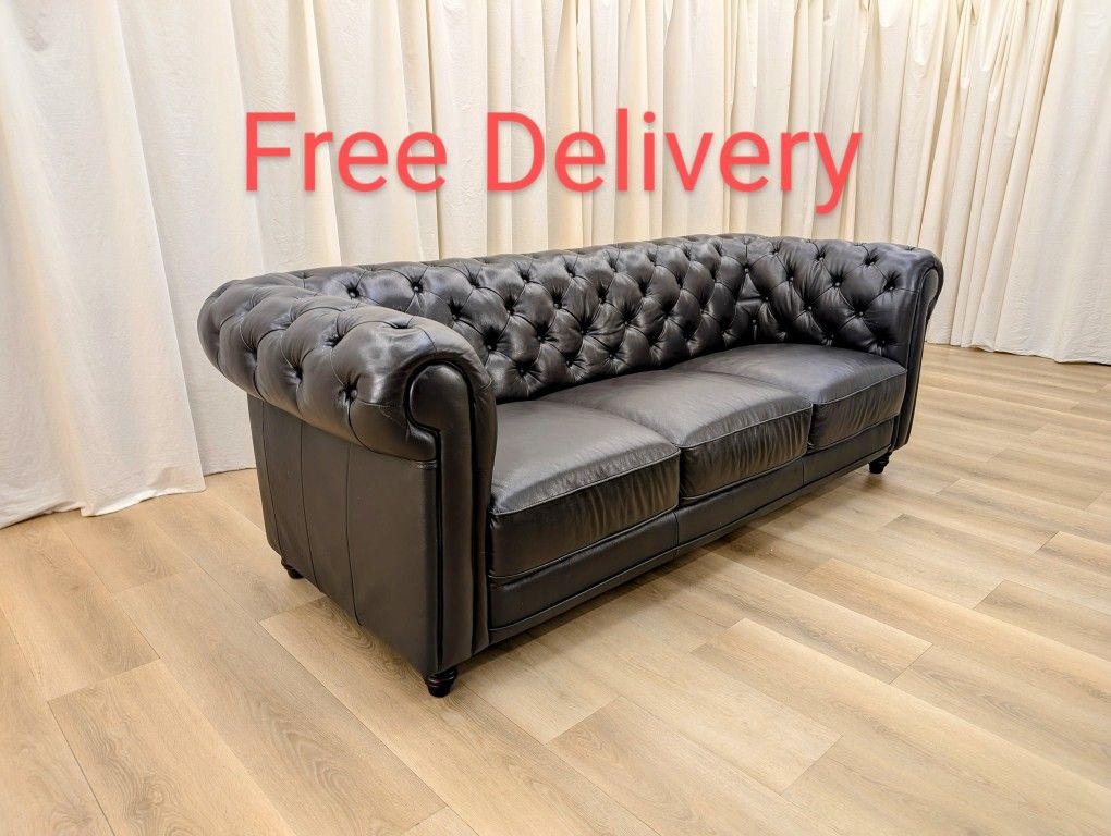 Walter E Smithe Tufted Chesterfield Leather Sofa Couch Free Delivery