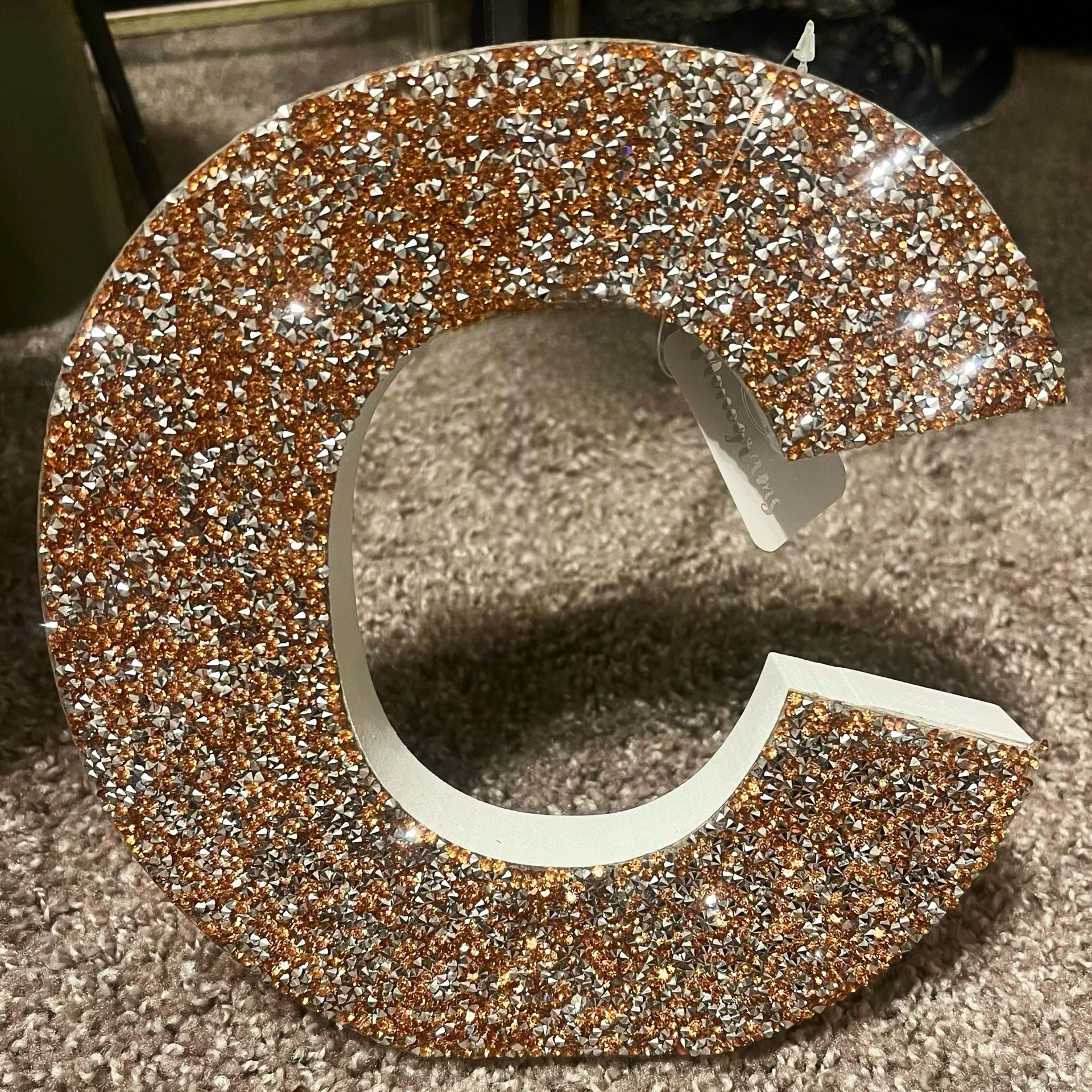 New Rose Gold Pink Silver Sparkly Beaded Letter ‘C’ Monogram Wall Room Home Decor