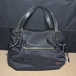 Dooney & Bourke Black Nylon Pink Lining Logo Charm Leather Trim Shoulder Bag