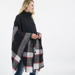 Plaid Turtle neck sweater poncho