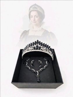 Medieval Times Necklace & Earrings Jewelry Set Black Crystal Silver Tone Gift...