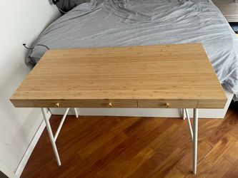 IKEA LILLÅSEN Bamboo Desk – 3 Drawers – White Metal Legs ($25 OBO)