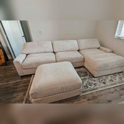 4PC Modular sofa set Beige color corduroy fabric