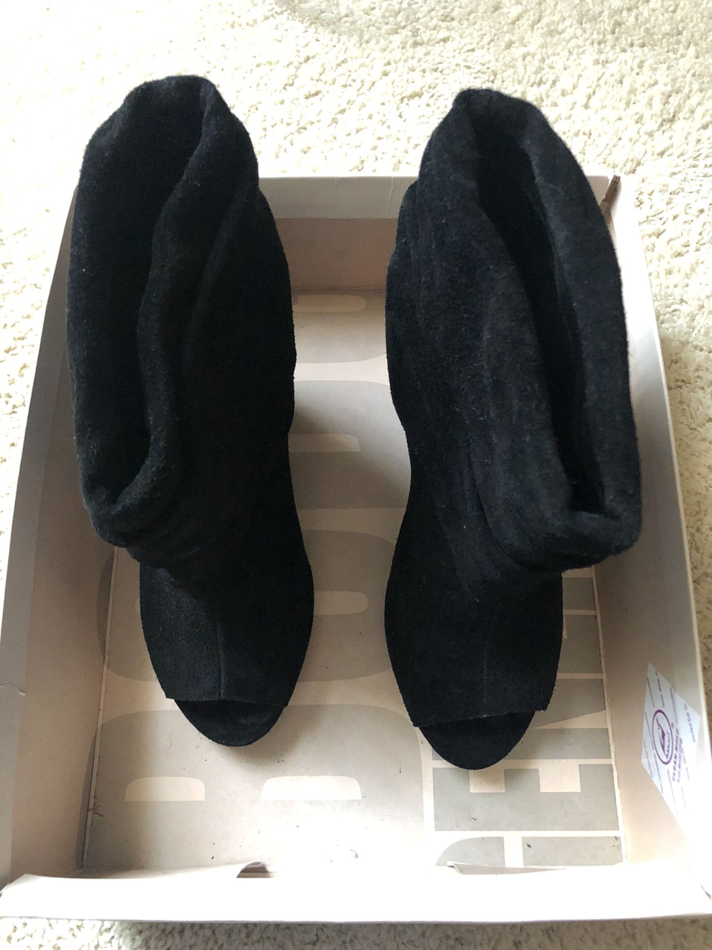 BCBG Generation Black Suede Wedge Booties