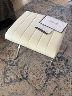 White faux leather vanity stool