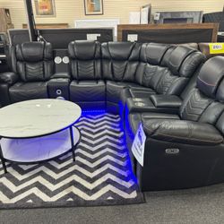 New Dual Power Recliner Sectional With LED Light Bluetooth Speakers & Console 